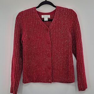 3 For$20 Petite Sophisticated  Marron button down sweater w/ shimmer size P